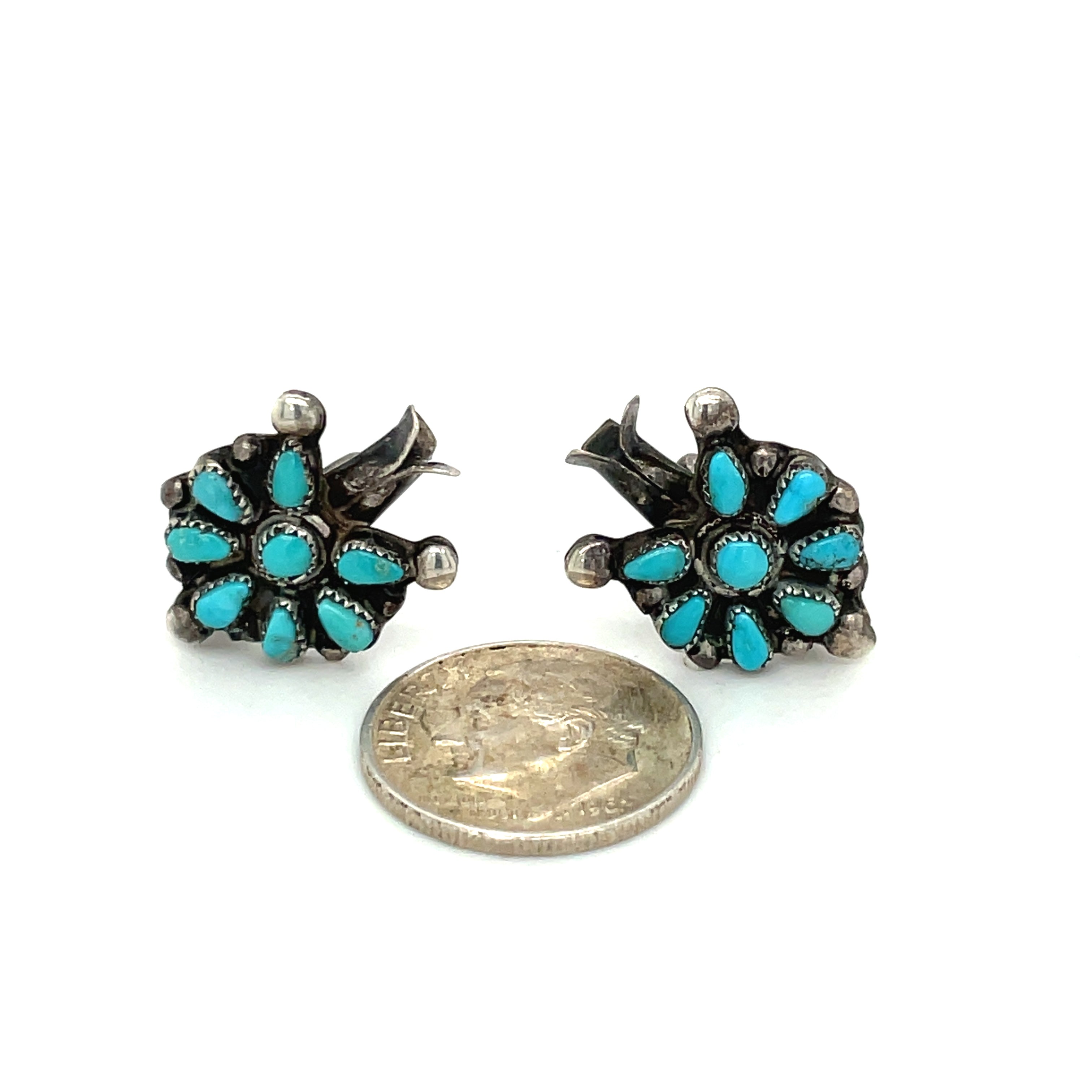 Vintage Southwestern Sterling Silver and Turquoise Screw Back Earrings | Jewelry | Old Silver and Gold